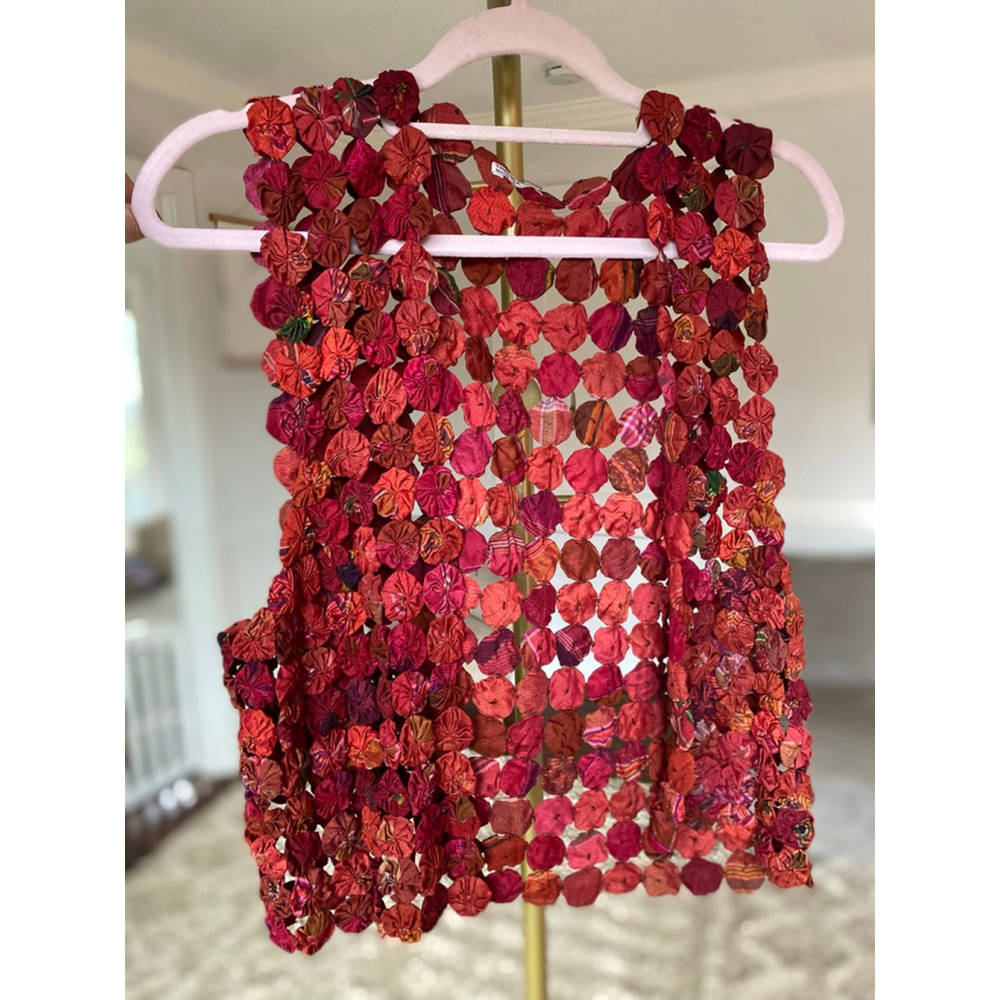 Handmade in Thailand Silk Vest Yo-Yo Artisan Boho Thai Festival Indie Boutique M - Picture 2 of 9